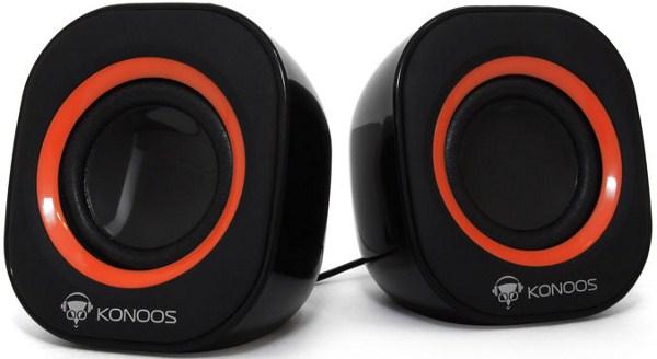 Колонки 2.0 Konoos KNS-PU10, 2*2Вт RMS, 200..15000Гц, MiniJack, портативные, питание USB, для ноутбука, пластик, черный-оранжевый