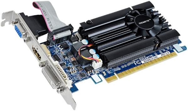 Видеокарта PCI-E Gf GT610 Gigabyte GV-N610-1GI, 1GB GDDR3 64bit 810/1333МГц, PCI-E2.0, HDCP, DVI/HDMI/VGA, Low profile, 29Вт