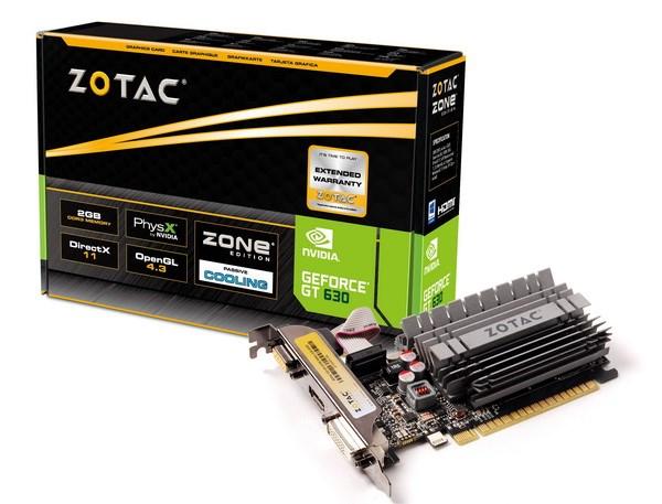 Видеокарта PCI-E Gf GT630 Zotac ZONE Edition ZT-60409-20B, 2GB GDDR3 64bit 902/1800МГц, PCI-E3.0, HDCP, DVI/miniHDMI/VGA, 50Вт