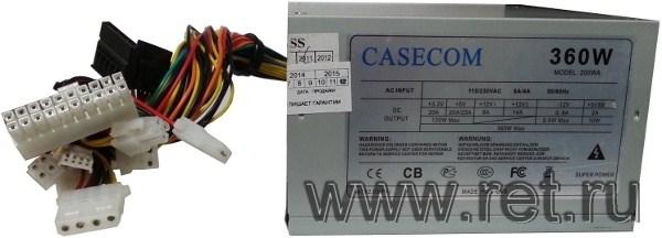 БП для корпуса ATX Casecom, 360Вт, 20+4pin, 4*4pin(molex)/4pin/FD/2*SATA, 80*80мм