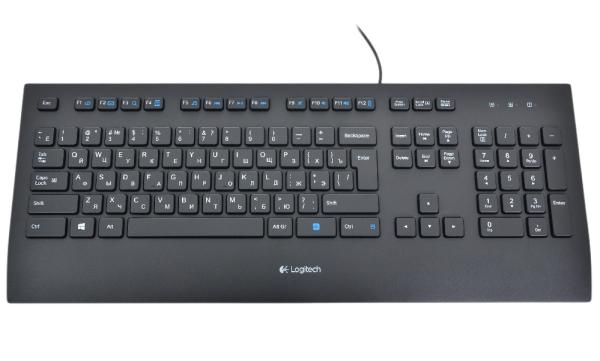 Клавиатура Logitech Keyboard K280e for Business, USB, подставка для запястий, Slim, влагозащищенная, черный, 920-005215