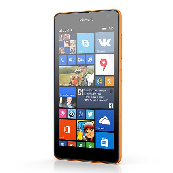 Смартфон 2*sim Microsoft Lumia 535, 4*1.2ГГц, 8GB, 5" 960*540, SD-micro, GSM/3G, GPS, BT, WiFi, G-sensor, 2 камеры 5/5Мпикс, W8.1, 140.2*72.4*8.8мм 146г, оранжевый