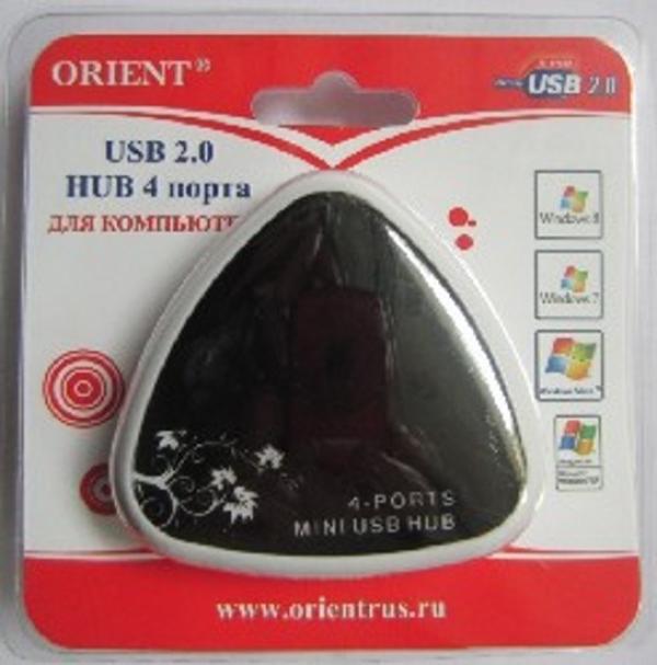 Разветвитель USB2.0  4*AF Orient 104N, AF, пассивный, пластик, черный-белый