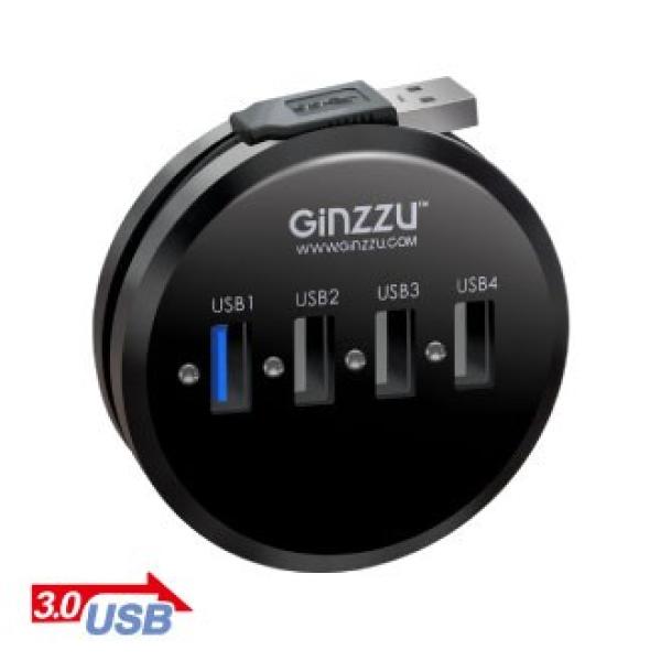 Разветвитель USB3.0 4*AF Ginzzu GR-314UB, пассивный, пластик, черный