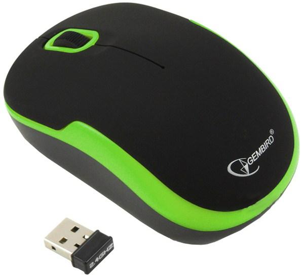 Мышь беспроводная оптическая Gembird MUSW-200BKG, USB, 3 кнопки, колесо, FM, 1600/1000dpi, 1*AA, для ноутбука, черный-зеленый