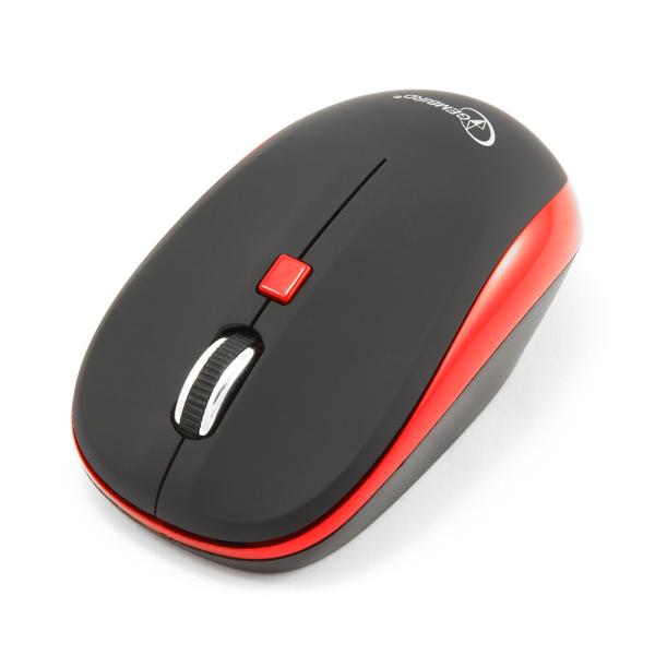 Мышь беспроводная оптическая Gembird MUSW-215R, USB, 4 кнопки, колесо, FM 10м, 1600dpi, 2*AAА, для ноутбука, черный-красный