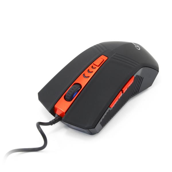 Мышь оптическая Gembird MUSOPTI8-809U, USB, 6 кнопок, колесо, 2400/1600/1200/800dpi, черный-красный