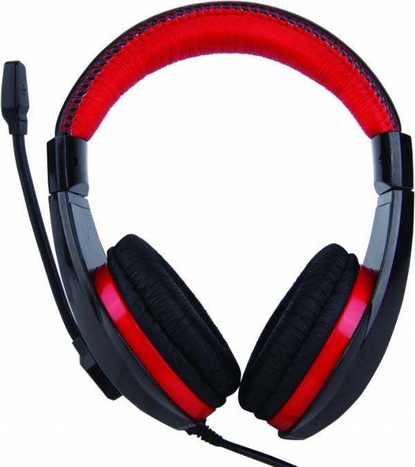 Наушники с микрофоном проводные дуговые закрытые Canyon CNS-HHSU2BR, 20..20000Гц, микрофон - 30..16000Гц, кабель 2м, USB, регулятор громкости, черный-красный