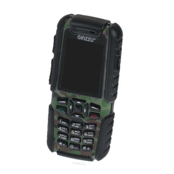 Мобильный телефон Ginzzu R6 Ultimate, GSM850/900/1800/1900, 2" 240*320, камера 2Мпикс, SDHC-micro, BT, GPS, запись видео, WAP, MP3, водонепроницаемый IP67, Walkie-Talkie, 52*110*13мм 80г, хаки
