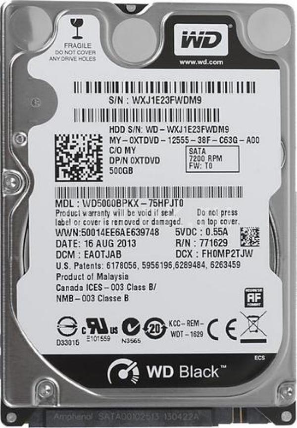Жесткий диск 2.5" SATA  500GB WD Scorpio Black WD5000BPKX, SATAIII, 7200rpm, 16MB cache, AF, для ноутбука