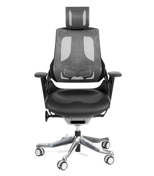 Кресло Chairman CH 270, черный, кожа, ткань-сетка, механизм качания TMF, эргономичное, Т-образные подлокотники, регулируемый подголовник, крестовина-металл, регулировка высоты- газлифт, до 120кг