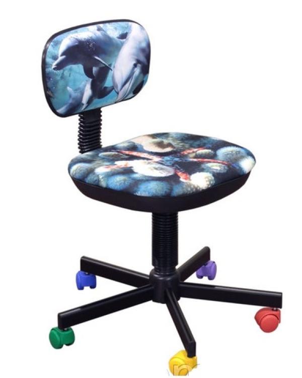 Кресло AMF БАМБО Дельфины №5, голубой/ разноцветный с рисунком, акрил, без подлокотников, крестовина-пластик, регулировка высоты сиденья-газлифт, до 85кг