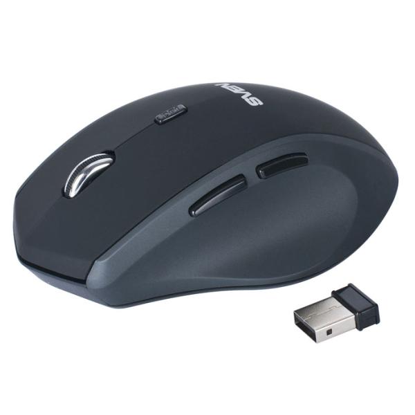 Мышь беспроводная оптическая Sven RX-525 Silent, USB, FM, 6 кнопок, колесо, 1600/1200/800dpi, бесшумные кнопки, 2*AA, черный