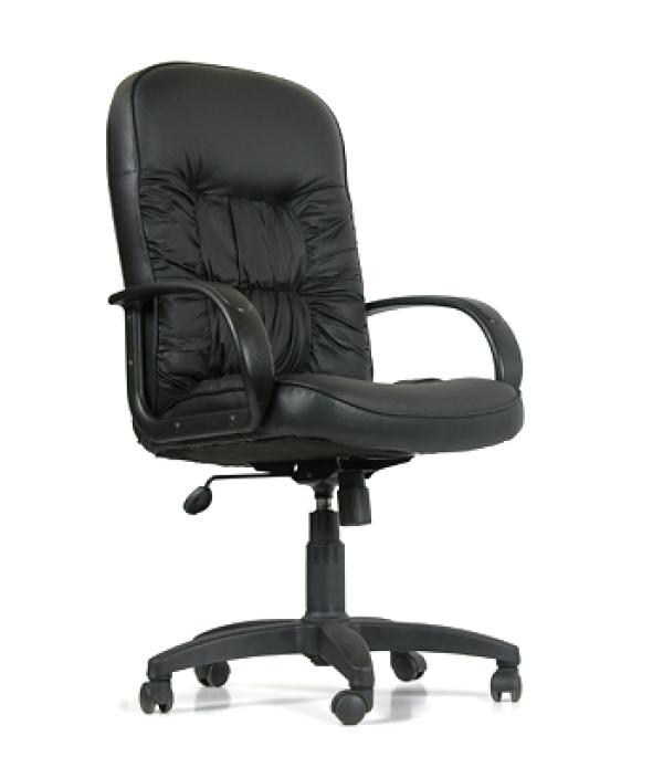 Кресло Chairman CH 416, черный, кожа-кожзаменитель, механизм качания TG, закругленные подлокотники, крестовина-пластик, регулировка высоты сиденья - газлифт, до 120кг