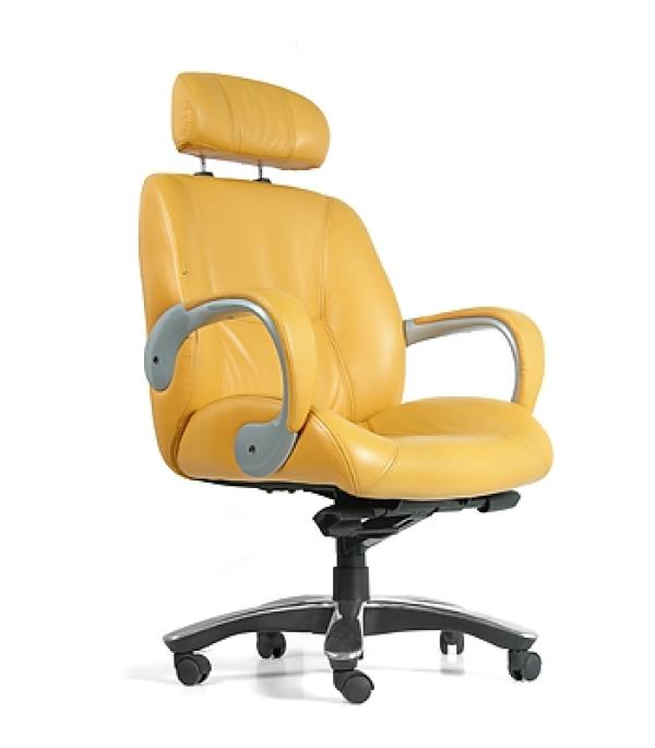 Кресло Chairman CH 428, желтый, кожа COW, эргономичное, механизм MB, подлокотники закругленные с кожаными вставками, регулируемый подголовник, крестовина-хром, регулировка высоты-газлифт, до 120кг