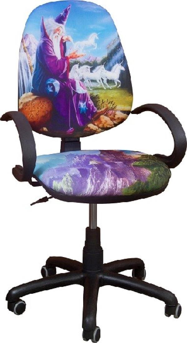 Кресло AMF Поло 50/АМФ-5 Волшебник №12, разноцветный с рисунком, акрил, эргономичное, закругленные подлокотники, крестовина-пластик, регулировка высоты сиденья - газлифт, до 90кг