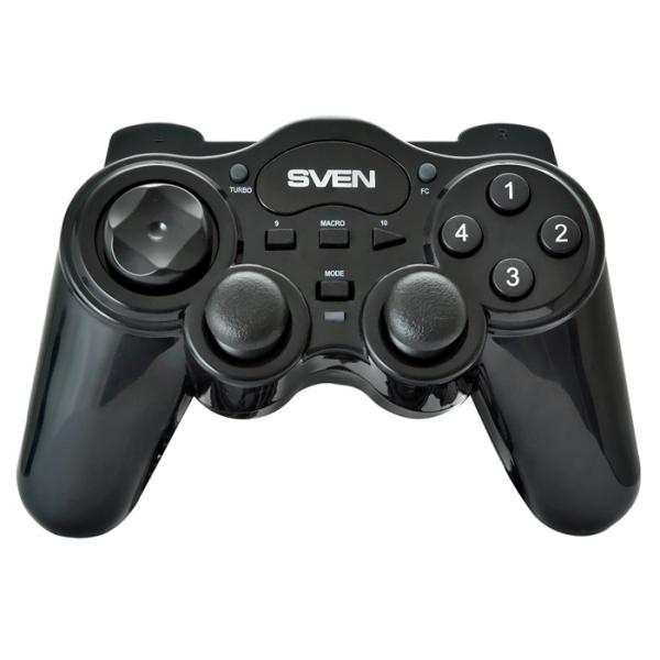 Игровой манипулятор GamePad беспроводной для PC/PS3 Sven Combat, 8 позиций, 10 кнопок, 2 аналоговых джойстика, 4 триггера, USB, FM, 4*AAA, вибрация, черный