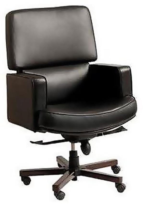 Кресло Buro Chief-Low/Black, черный, кожа/кожзаменитель, механизм качания SIN, низкая спинка, крестовина - дерево, регулировка высоты сиденья - газлифт, до 120кг