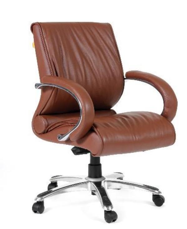 Кресло Chairman CH 444, коричневый, кожа, brown buffalo leather, механизм качания TG, укороченная спинка, подлокотники закругленные с кожаными вставками, регулировка высоты сиденья-газлифт, до 120кг