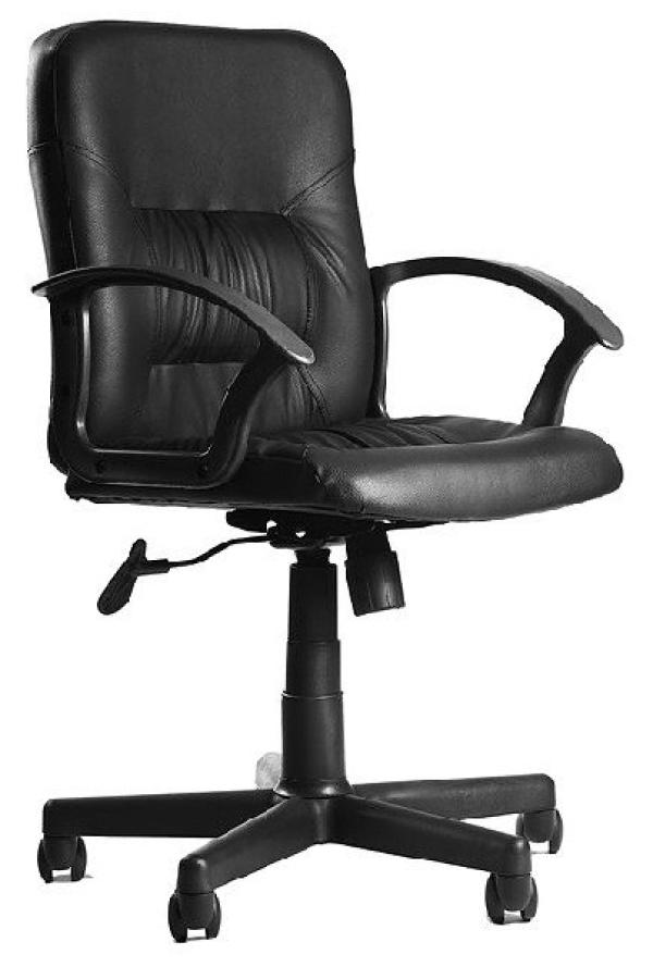 Кресло Чип, черный, кожзаменитель, механизм PST, закругленные подлокотники, крестовина-пластик, регулировка высоты сиденья - газлифт, до 100кг