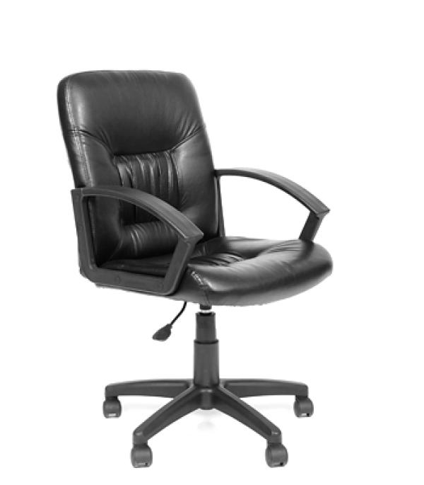 Кресло Chairman CH 651, черный, кожа, укороченная спинка, закругленные подлокотники, крестовина-пластик, регулировка высоты сиденья - газлифт, до 100кг