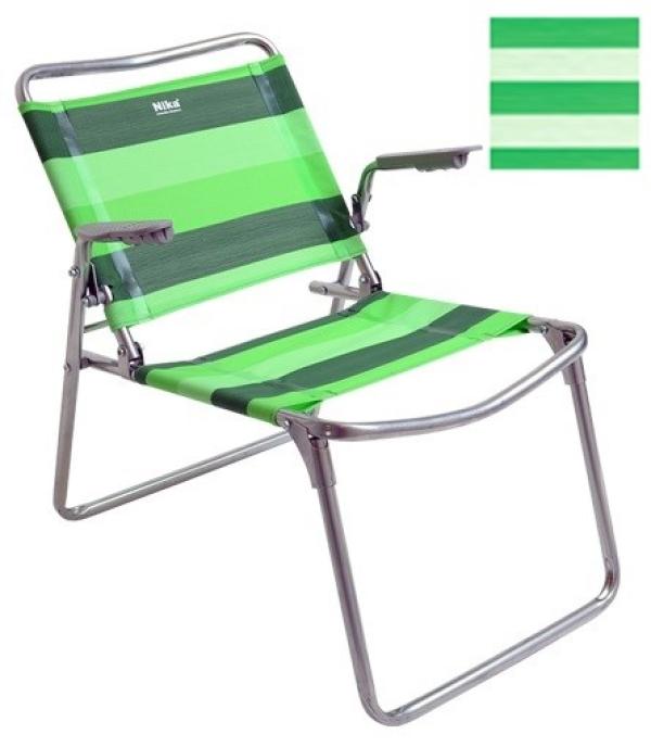 Кресло-шезлонг Nika К1, зеленый-белый, ткань-сетка, каркас-металл, складной, с подлокотниками, до 90кг