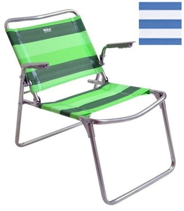 Кресло-шезлонг Nika К1, синий-белый, ткань-сетка, каркас-металл, складной, с подлокотниками, до 90кг