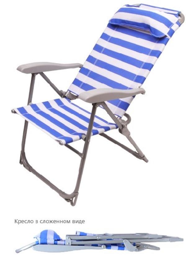 Кресло-шезлонг Nika К2, синий-белый, ткань-сетка, каркас-металл, складной, с подлокотниками, до 100кг