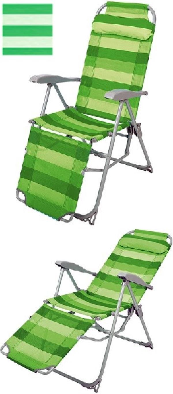 Кресло-шезлонг Nika К3, зеленый-белый, ткань-сетка, каркас-металл, складной, с подлокотниками, до 100кг