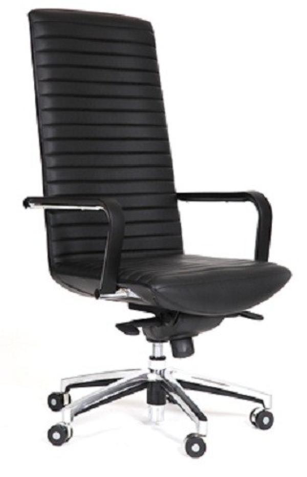 Кресло Chairman EVO, черный, кожа-кожзаменитель, механизм качания TG, подлокотники закругленные с кожаными вставками, крестовина - хром, регулировка высоты сиденья - газлифт, до 120кг