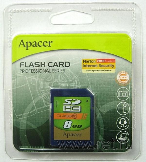 Карта памяти SDHC  8GB Apacer, class 10