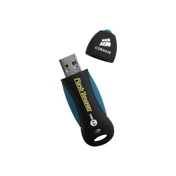 Флэш-накопитель USB3.0  32GB Corsair Voyager, High-Speed, 19/13МБ/сек, прорезиненный, брызгозащищенный, черный-синий