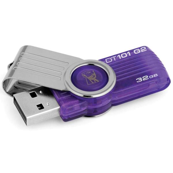 Флэш-накопитель USB2.0  32GB Kingston Data Traveler DT101G2/32GB, 10/5МБ/сек, фиолетовый-серебристый
