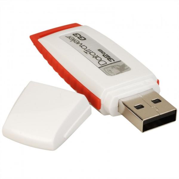 Флэш-накопитель USB2.0  32GB Kingston Data Traveler G3 DTIG3/32GB, 10/5МБ/сек, белый-красный