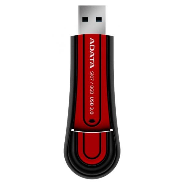 Флэш-накопитель USB3.0   8GB A-Data S107 AS107-8G-RRD, 100/25МБ/сек, прорезиненный, брызгозащищенный, противоударный, красный-черный