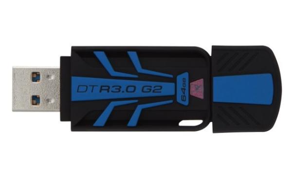 Флэш-накопитель USB3.0  64GB Kingston DTR30G2/64GB, 120/45МБ/сек, прорезиненный, брызгозащищенный, противоударный, черный-синий