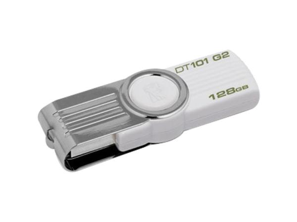 Флэш-накопитель USB2.0 128GB Kingston Data Traveler DT101G2/128GB, 10/5МБ/сек, белый-серебристый