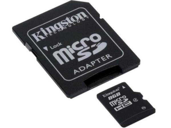 Карта памяти SDHC-micro (TransFlash)  8GB Kingston SDC4/8GB, class 4, с адаптером SD