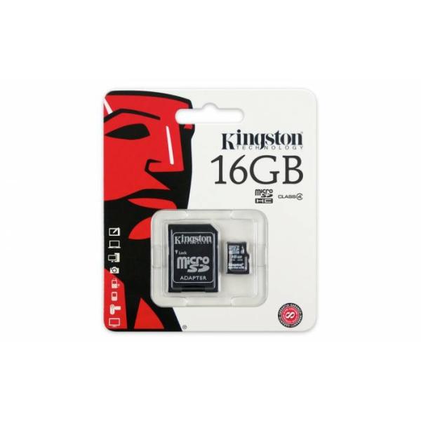 Карта памяти SDHC-micro (TransFlash) 16GB Kingston SDC4/16GB, class 4, с адаптером SD