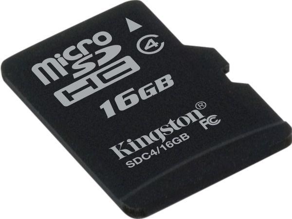 Карта памяти SDHC-micro (TransFlash) 16GB Kingston SDC4/16GBSP, class 4