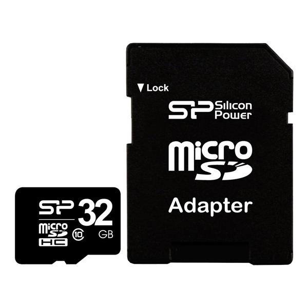 Карта памяти SDHC-micro (TransFlash) 32GB Silicon Power SP032GBSTH010V10-SP, class 10, с адаптером SD
