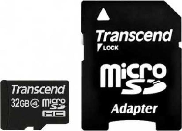 Карта памяти SDHC-micro (TransFlash) 32GB Transcend TS32GUSDHC4, class 4, с адаптером SD
