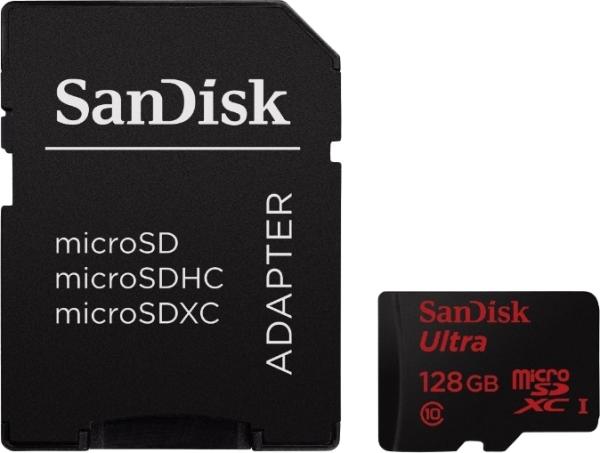 Карта памяти SDXC-micro 128GB SanDisk SDSDQUAN-128G-G4A, class 10, Ultra Android, с адаптером SD