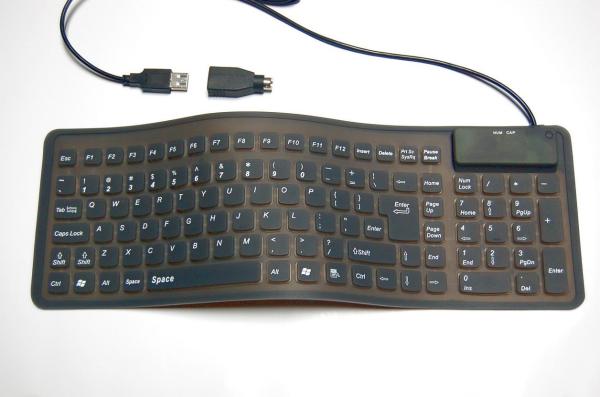 Клавиатура AgeStar HSK810FA EL, USB+PS/2, Slim, гибкая, влагозащищенная, подсветка 1 цвет, черный