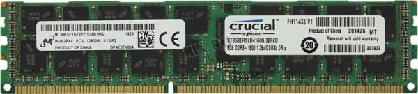 Оперативная память DIMM DDR3 ECC Reg  8GB, 1600МГц (PC12800) Crucial CT8G3ERSLD4160B, 1.35В