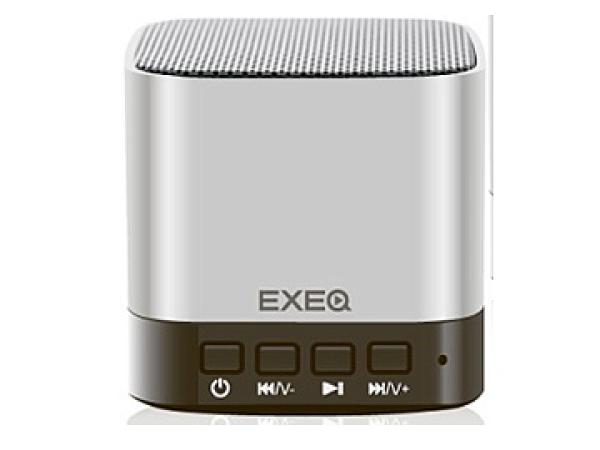Колонки мобильные с MP3 плеером EXEQ SPK-1103, 5Вт RMS, 80..20000Гц, USB, выход на наушники, линейный вход, аккумулятор, SD-micro, пластик, 61*57*61мм, 90г, серебристый-черный