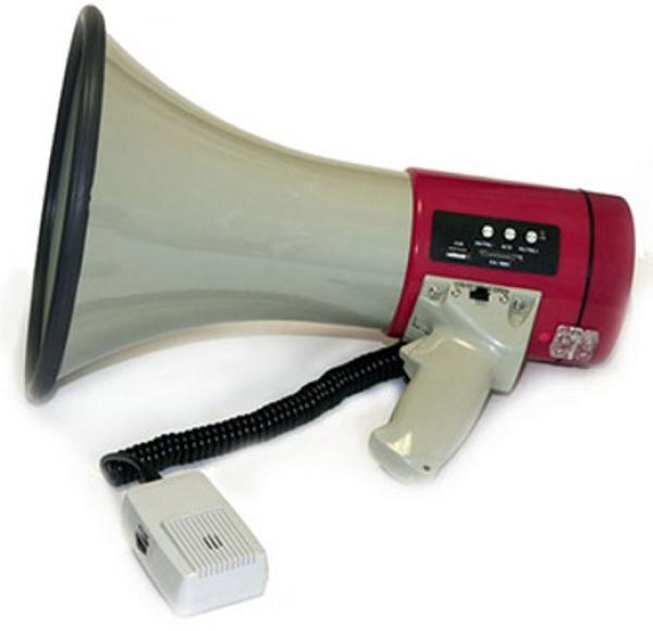 Мегафон ручной TerraSound MG-66USB, 25Вт, USB, MP3 плеер, SD/MMC, микрофон, 8*R14, 240*240*350мм 1650г