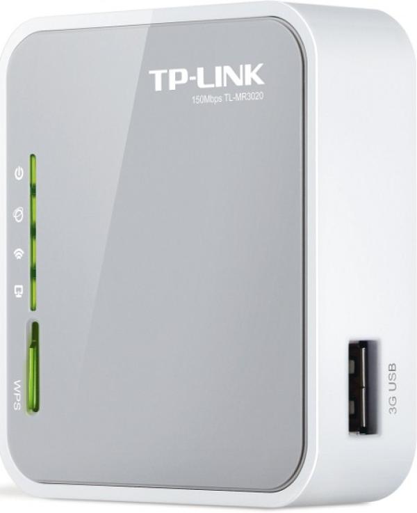 Маршрутизатор 3G WiFi TP-LINK TL-MR3020, 1*RJ45 LAN 100Мбит/с, 1*RJ45 WAN 100Мбит/с, 802.11n 150Мбит/с, 2.4ГГц, 1*USB2.0, 4G, портативный