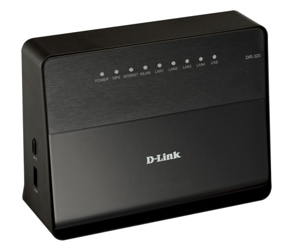 Маршрутизатор WiFi D-Link DIR-320/A/D1A, 4*RJ45 LAN 100Мбит/с, 1*RJ45 WAN 100Мбит/с, 802.11n 150Мбит/с, 2.4ГГц, USB2.0, 3G, FireWall