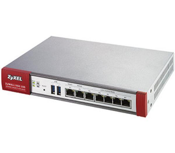 Сетевой экран (Firewall) ZyXEL ZyWALL USG 100, 5*RJ45 1Гбит/с, 2*RJ45 WAN 1Гбит/с, 2*USB2.0, 1*CardBus, 2*RS232, VPN-сервер
